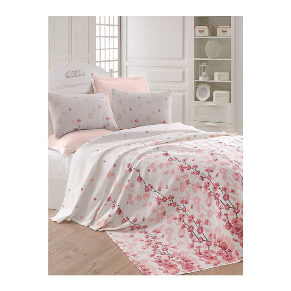 Rožinės ir baltos spalvos lengvas lovos užtiesalas Coretta LP, 200 x 235 cm