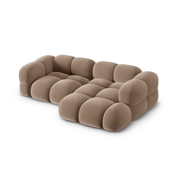 Rudos spalvos iš velveto kampinė sofa (su dešiniuoju kampu/su gultu) Loretto – Cosmopolitan Design-image-2