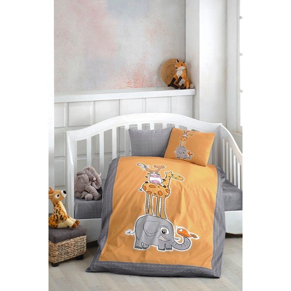 Iš medvilnės vaikiška patalynė vaikiškai lovai su paklode/4 dalių 100x150 cm Orange Animal – Mila Home-image-1