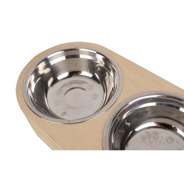 2 metalinių dubenėlių rinkinys naminiams gyvūnėliams šviesiame mediniame stove PT LIVING Pet, plotis 18 cm-image-4