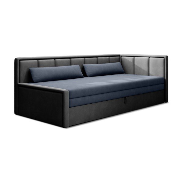 Mėlynos spalvos/pilkos spalvos iš šenilinio audinio sulankstoma/su sandėliavimo vieta sofa 214 cm Fulgeo – ELTAP