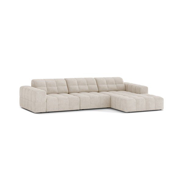 Kreminės spalvos kampinė sofa iš šenilinio audinio (su dešiniuoju kampu/su gultu) Chicago – Cosmopolitan Design-image-1