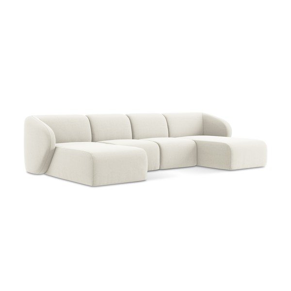 Smėlio spalvos kampinė sofa iš velveto („U“ formos) Lani – Makamii-image-1