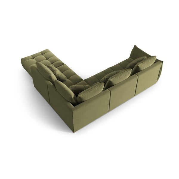 Šviesiai žalios spalvos iš velveto kampinė sofa (su dešiniuoju kampu/„L“ formos) Bloom – Micadoni -image-3