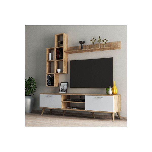 Baltos/natūralios pušies televizoriaus komplektas 180x48 cm Veronica - Kalune Design-image-1