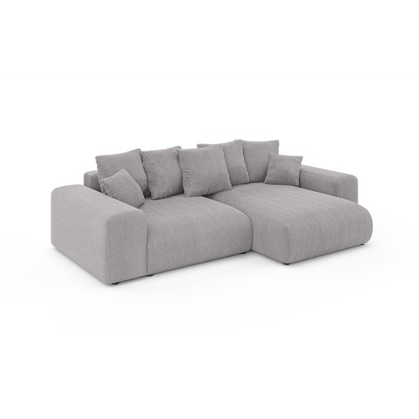 Šviesiai pilkos spalvos iš kordinio velveto sulankstoma/su sandėliavimo vieta kampinė sofa (kintama) Luma – Ropez-image-2