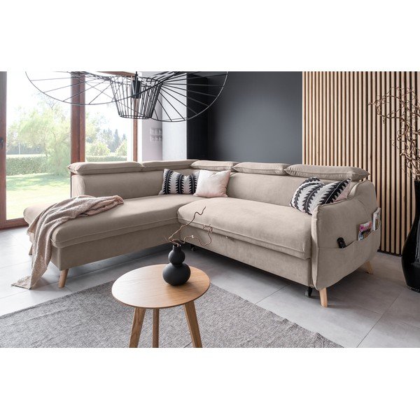 Sulankstoma kampinė sofa iš velveto smėlio spalvos (su kairiuoju kampu) Sweet Harmony – Miuform-image-4