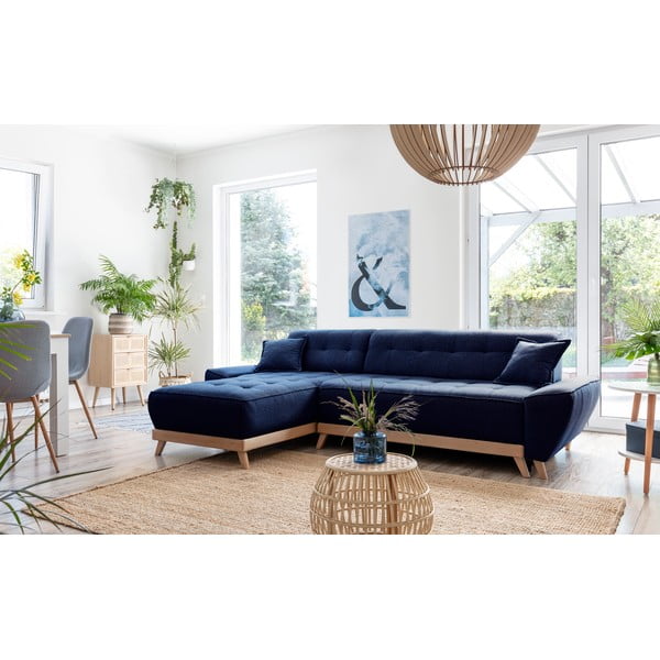 Tamsiai mėlyna sulankstoma kampinė sofa Miuform Dazzling Daisy-image-3