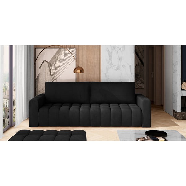 Juodos spalvos iš velveto sulankstoma/su sandėliavimo vieta sofa 247 cm Lazaro – ELTAP-image-1