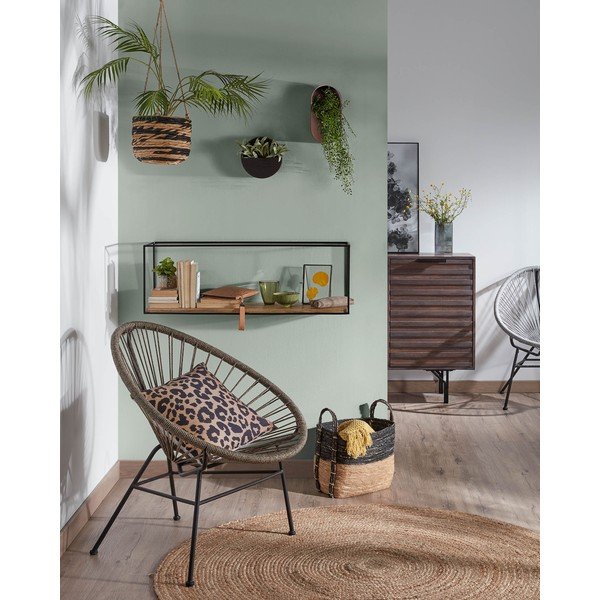 Juodos spalvos/natūralios spalvos iš kėnio masyvo sieninė lentyna 90 cm Elisha – Kave Home-image-2