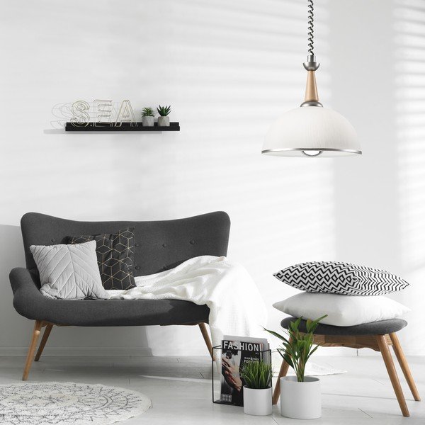 Kabantis šviestuvas sidabrinės spalvos/natūralios spalvos ø 30 cm su stiklo gaubtu Ciara – LAMKUR-image-2