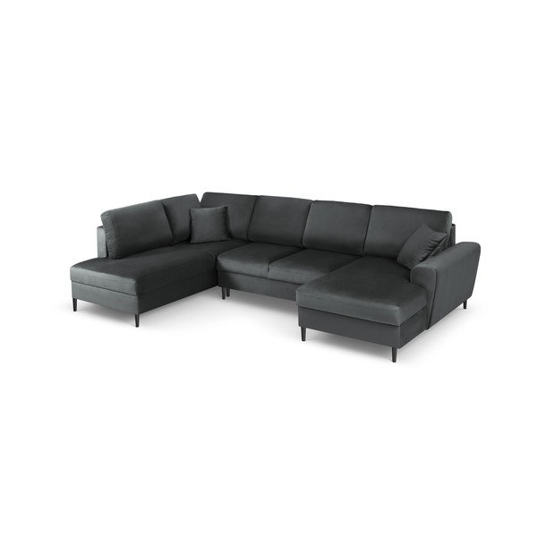 Tamsiai pilkos spalvos iš velveto sulankstoma/su sandėliavimo vieta kampinė sofa (su kairiuoju kampu/„U“ formos) Kyoto – Cosmopolitan Design-image-1