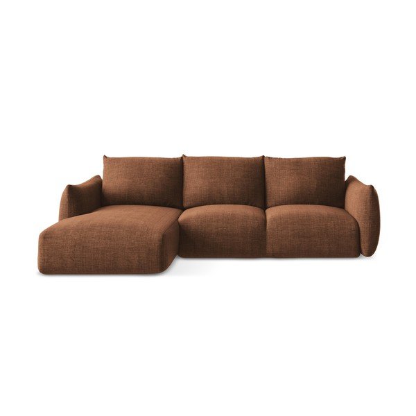 Terakotos spalvos sulankstoma kampinė sofa (su kairiuoju kampu/su gultu) Leila – Makamii