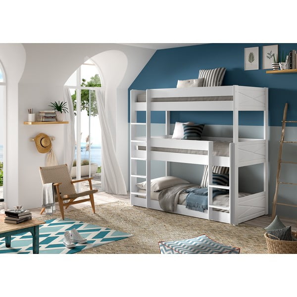 Dviauktė iš pušies masyvo vaikiška lova baltos spalvos 90x200 cm Scott – Vipack-image-1
