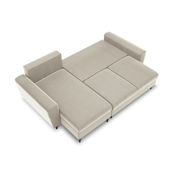 Smėlio spalvos iš velveto sulankstoma/su sandėliavimo vieta kampinė sofa Kyoto – Cosmopolitan Design-image-1