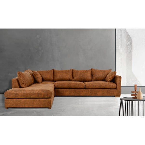 Iš dirbtinės odos kampinė sofa konjako rudos spalvos (su kairiuoju kampu) Hamburg – Scandic-image-1