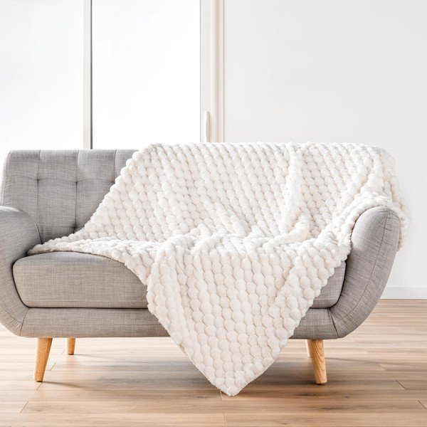 Kreminės spalvos iš mikropliušo antklodė ir pledas 180x220 cm Frosty – douceur d'intérieur-image-1