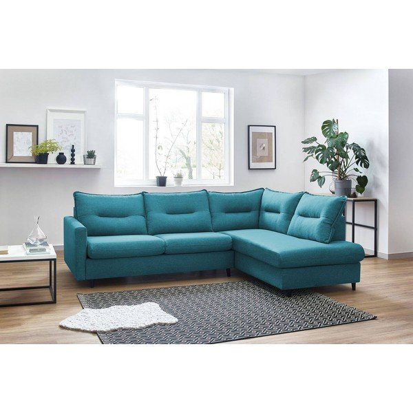 Turkio spalvos mėlyna kampinė sofa-lova Bobochic Paris Sinki L, dešinysis kampas-image-3