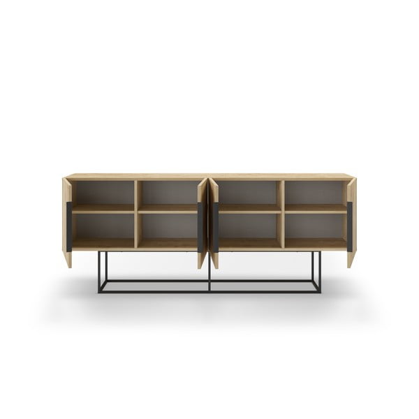 Žema šoninė spintelė natūralios spalvos iš ąžuolo 200x80 cm Titan – Marckeric-image-2