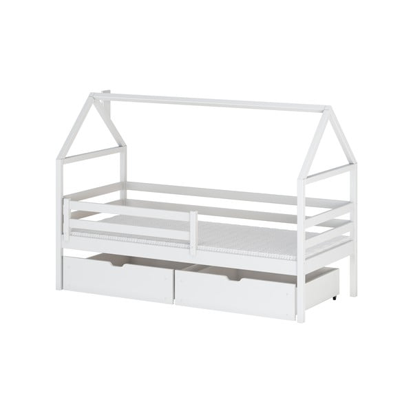 Balta vaikiška lova iš pušies medienos su daiktadėže 80x200 cm Aron - Lano Meble