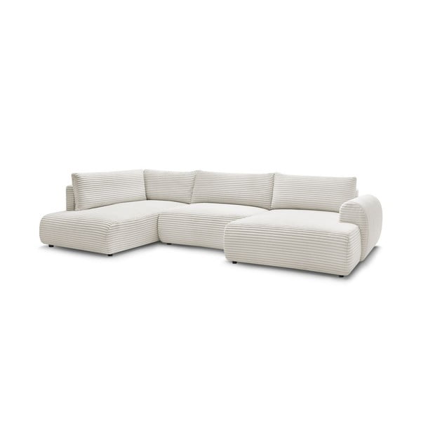 Kreminės spalvos sulankstoma/su sandėliavimo vieta kampinė sofa iš kordinio velveto (su kairiuoju kampu/„U“ formos) Lucien – Bobochic Paris-image-3