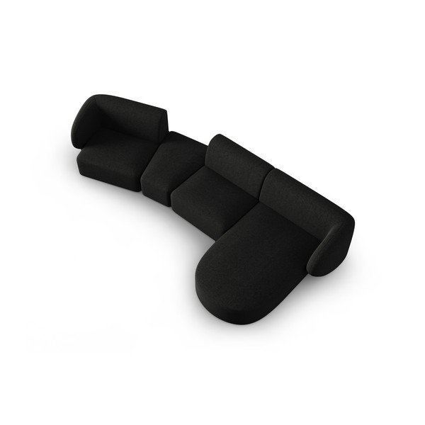 Juodos spalvos iš šenilinio audinio kampinė sofa (su dešiniuoju kampu/su gultu) Paolo – Milo Casa-image-1