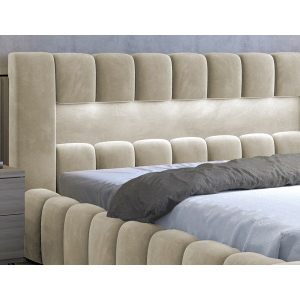 Smėlio spalvos dvigulė lova dengta audiniu su sandėliavimo vieta su lovos grotelėmis 180x200 cm Lamica – ELTAP-image-4