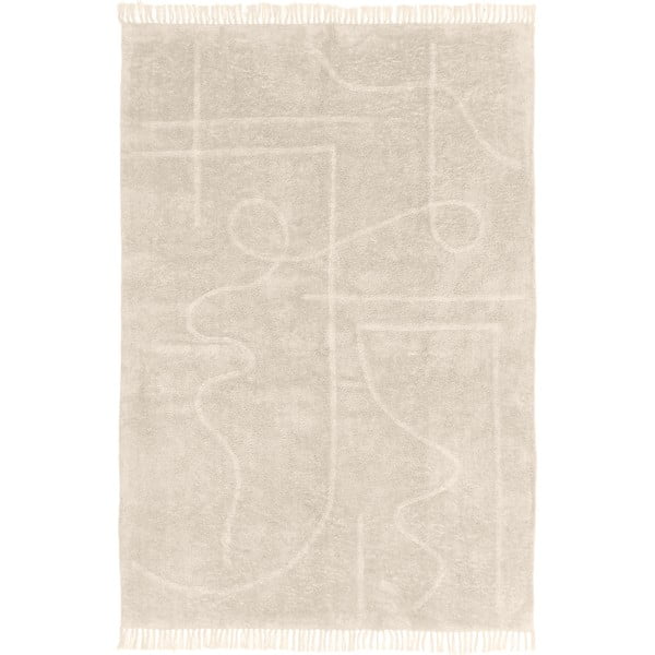 Šviesios smėlio spalvos rankomis austas medvilninis kilimėlis Westwing Collection Lines, 160 x 230 cm