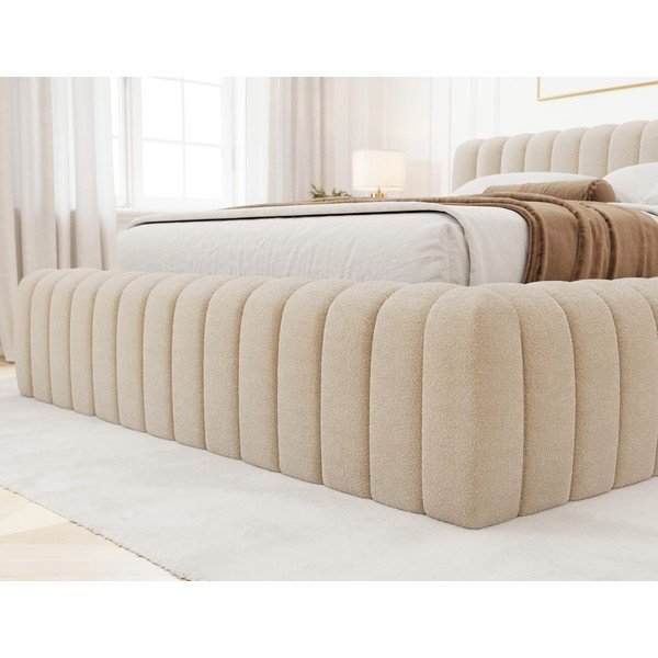 Smėlio spalvos dvigulė lova dengta audiniu su sandėliavimo vieta su lovos grotelėmis 180x200 cm Carilla – ELTAP-image-3