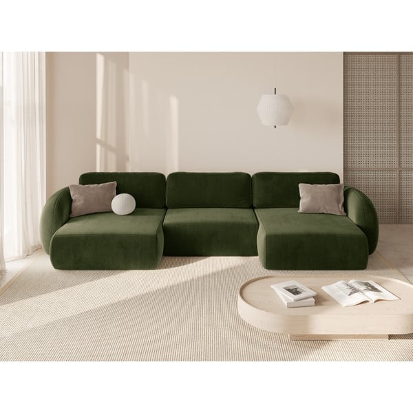 Žalios spalvos iš velveto sulankstoma/su sandėliavimo vieta kampinė sofa („U“ formos) Tonale – Cosmopolitan Design-image-1