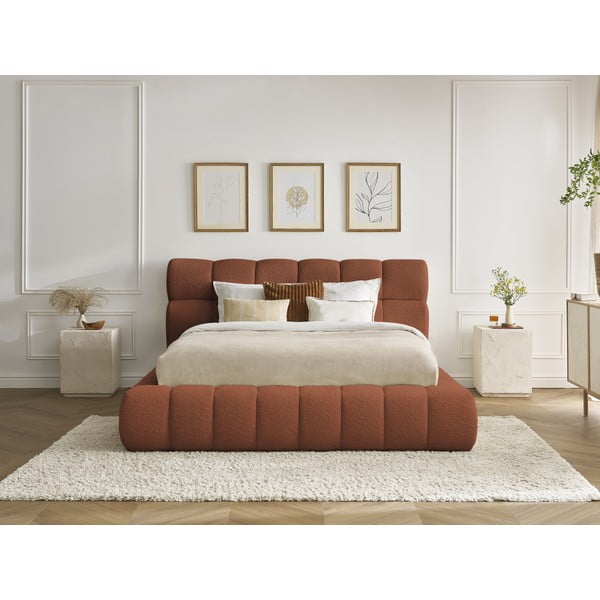 Dvigulė lova oranžinės spalvos audiniu dengta su sandėliavimo vieta su lovos grotelėmis 180x200 cm Mont Blanc – Bobochic Paris-image-1