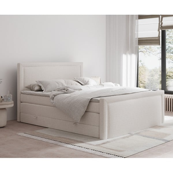 Smėlio spalvos spyruoklinė lova su sandėliavimo vieta 200x200 cm Lavenda – Maison de Rêve-image-1