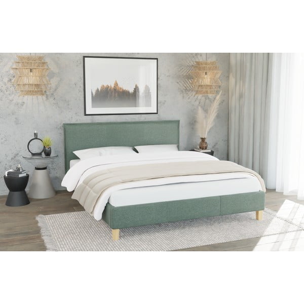 Dvigulė lova žalios spalvos audiniu dengta su lovos grotelėmis 180x200 cm Tina – Ropez-image-2