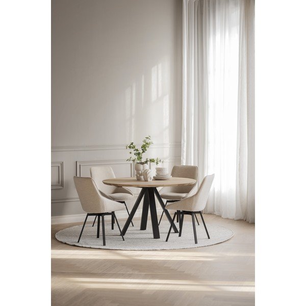 Apvalios formos valgomojo stalas natūralios spalvos su ąžuolo masyvo stalviršiu ø 130 cm Carradale – Rowico-image-1