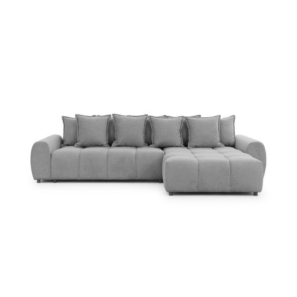 Pilkos spalvos kampinė sofa (su dešiniuoju kampu/su gultu) Albane  – Ropez