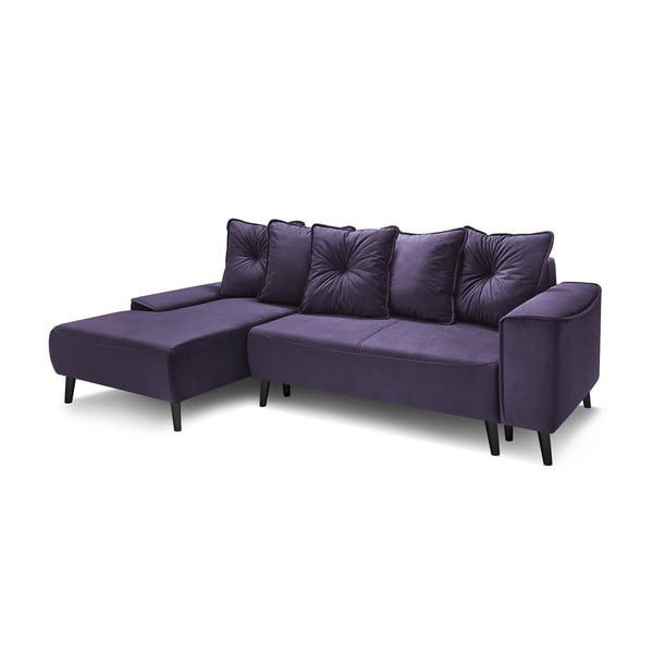 Violetinio aksomo sofa-lova Bobochic Paris Hera Bis, kairysis kampas