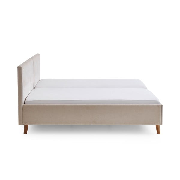 Smėlio spalvos dvigulė lova audiniu dengta su lovos grotelėmis 180x200 cm Piano – Meise Möbel-image-2