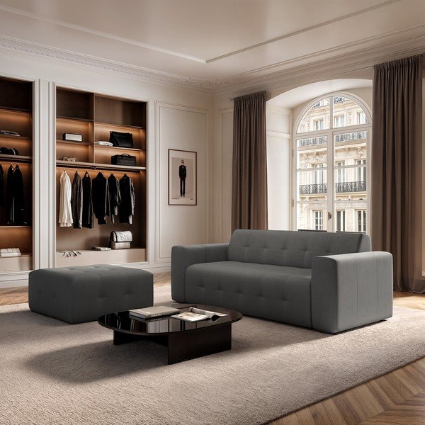Pilkos spalvos iš velveto sofa 223 cm Tuil – Rodier-image-1