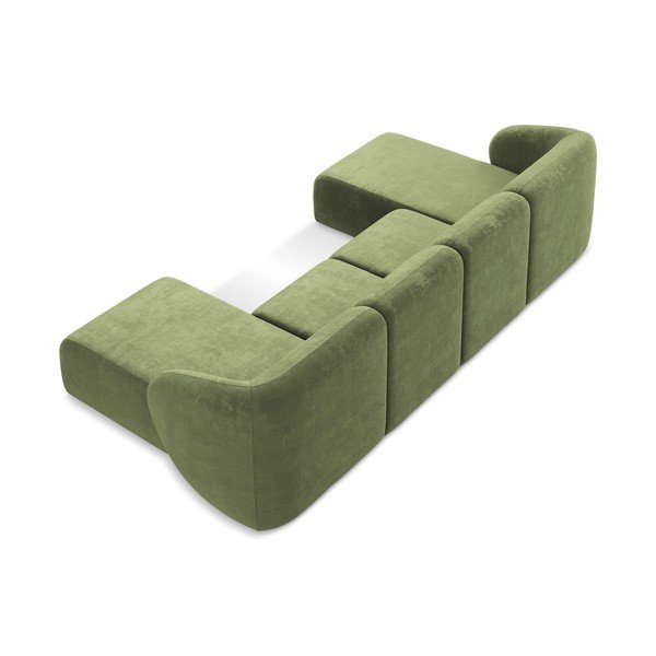 Žalios spalvos kampinė sofa iš šenilinio audinio („U“ formos) Lani – Makamii-image-3