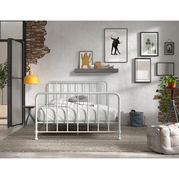 Iš metalo dvigulė lova baltos spalvos su lovos grotelėmis 140x200 cm BRONXX – Vipack-image-3