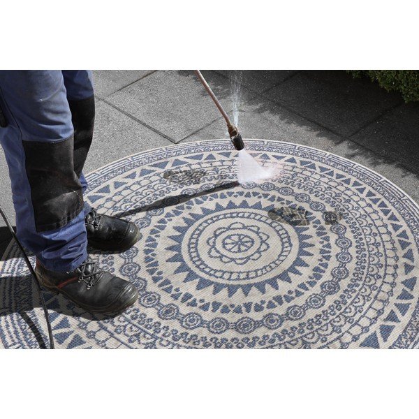 Mėlynos ir kreminės spalvos dvipusis lauko kilimas NORTHRUGS Coron, ø 140 cm-image-4