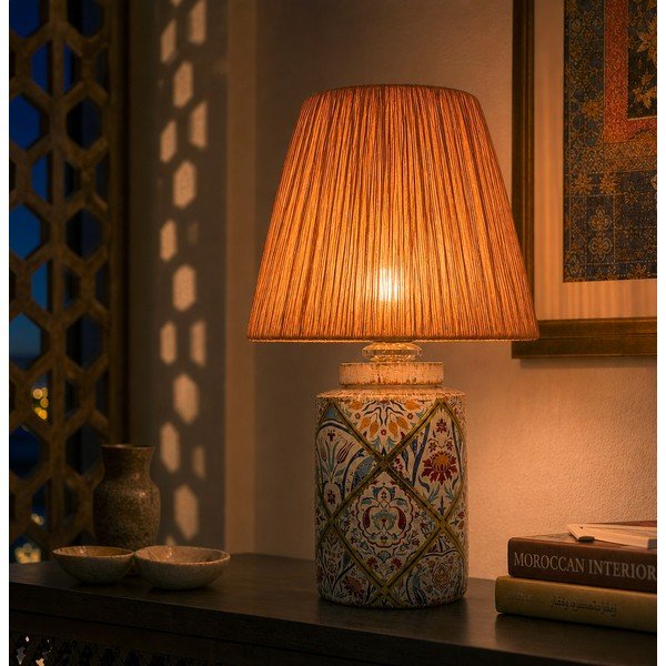 Terakotos spalvos stalinis šviestuvas (aukštis 40 cm) su gaubtu iš virvės Alev – Opviq lights-image-2