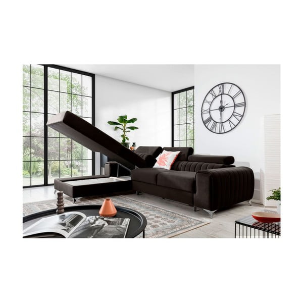 Tamsiai rudos spalvos iš velveto sulankstoma/su sandėliavimo vieta kampinė sofa (su kairiuoju kampu/su gultu) Grayson – ELTAP-image-3