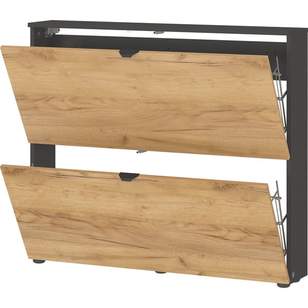 Antracito spalvos/natūralios spalvos atlenkiama/pakabinama spintelė batams iš ąžuolo 100x85x19 cm Renell – Germania-image-4