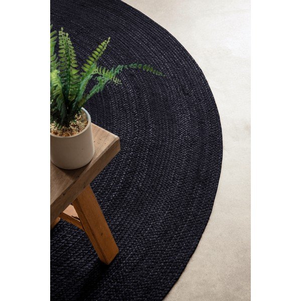 Apverčiamas/rankų darbo juodos spalvos iš džiuto apvalios formos kilimas ø 200 cm Braided – Hanse Home-image-2
