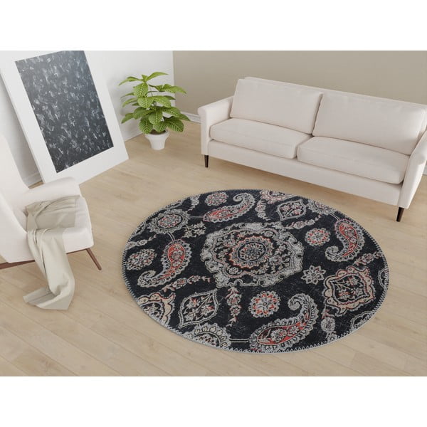 Skalbiamas apvalios formos kilimas juodos spalvos ø 100 cm – Vitaus-image-1