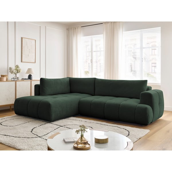 Žalios spalvos sulankstoma/su sandėliavimo vieta kampinė sofa (su kairiuoju kampu/„L“ formos) Fuji – Bobochic Paris-image-1