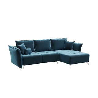 Tamsiai mėlyna aksominė kampinė sofa-lova Devichy Hermes