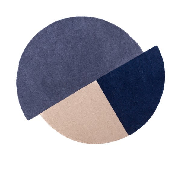 Rankų darbo mėlynos spalvos iš vilnos apvalios formos kilimas ø 150 cm Mia Segment – Flair Rugs
