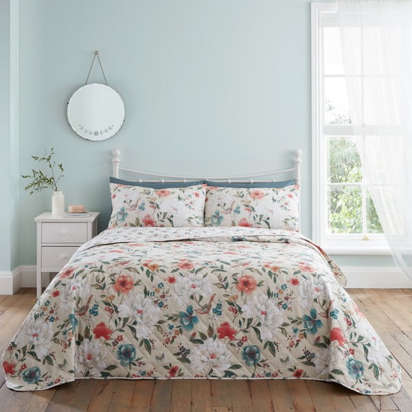 Lovatiesė smėlio spalvos dvigulei lovai 220x230 cm Pippa Floral Bird – Catherine Lansfield